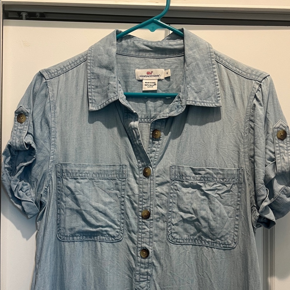 Vineyard Vines Light Blue chambray Casual Dress size medium - Picture 2 of 5